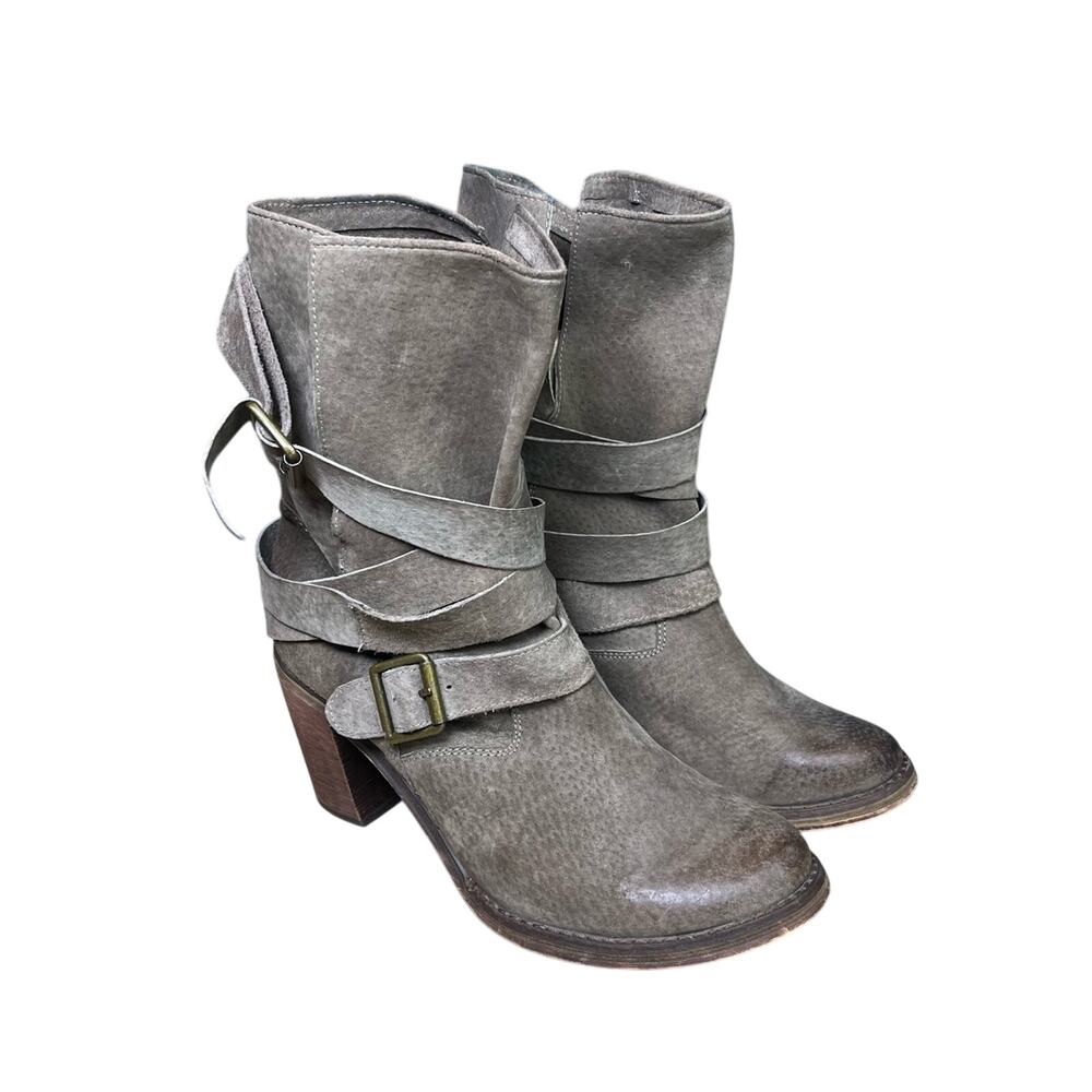 Jeffrey Campbell Ibiza Leather Boots Wrap Straps Brown Slouchy Block Heel 9.5